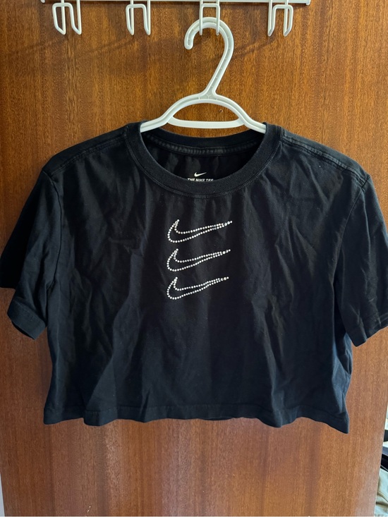 Nike Tops - Nike Black Crop Tee with Stacked Rhinestone Swooshes